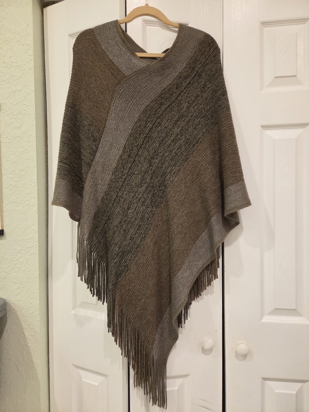 Jack and Missy Olive-Brown Knit Poncho with Metallic Thread
